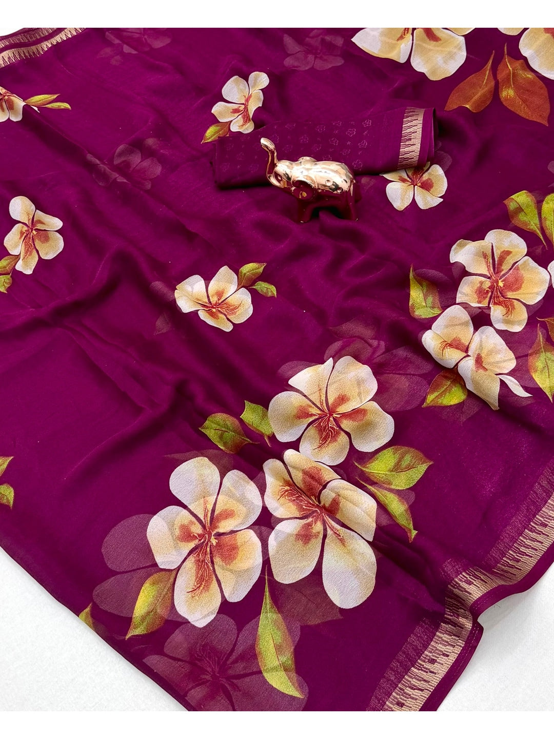 Peachmode Wine Georgette Saree - Image 5