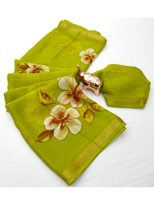 Peachmode Green Georgette Saree - Image 2