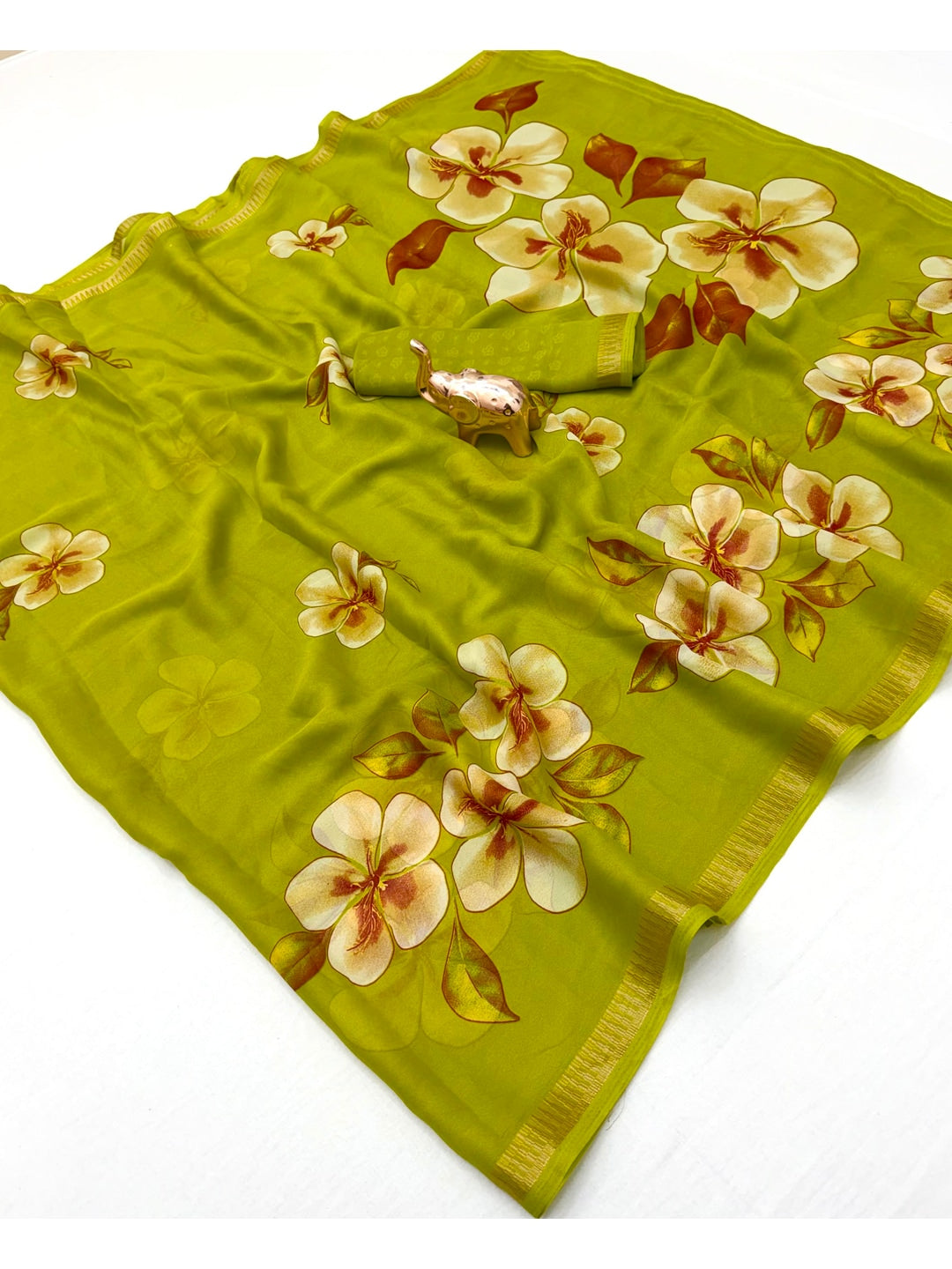 Peachmode Green Georgette Saree - Image 3