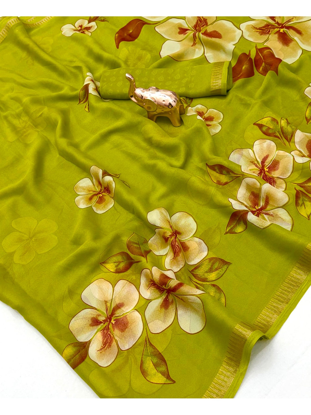 Peachmode Green Georgette Saree - Image 5