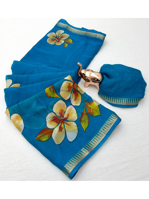Peachmode Blue Georgette Saree - Image 2