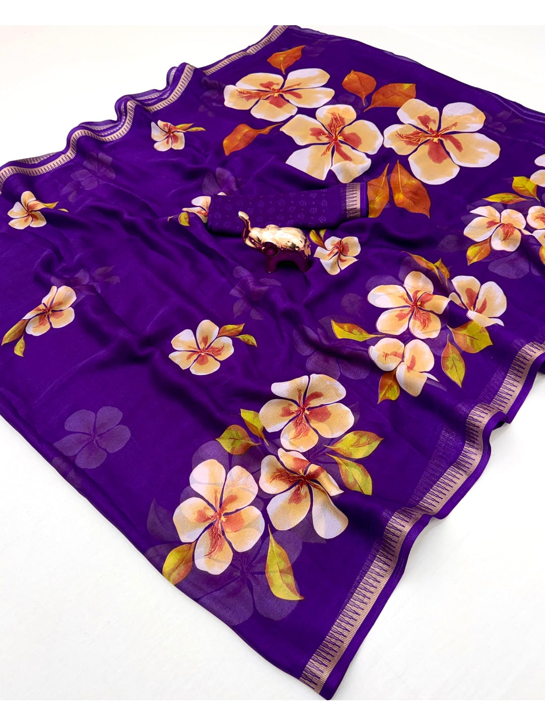 Peachmode Purple Georgette Saree - Image 2