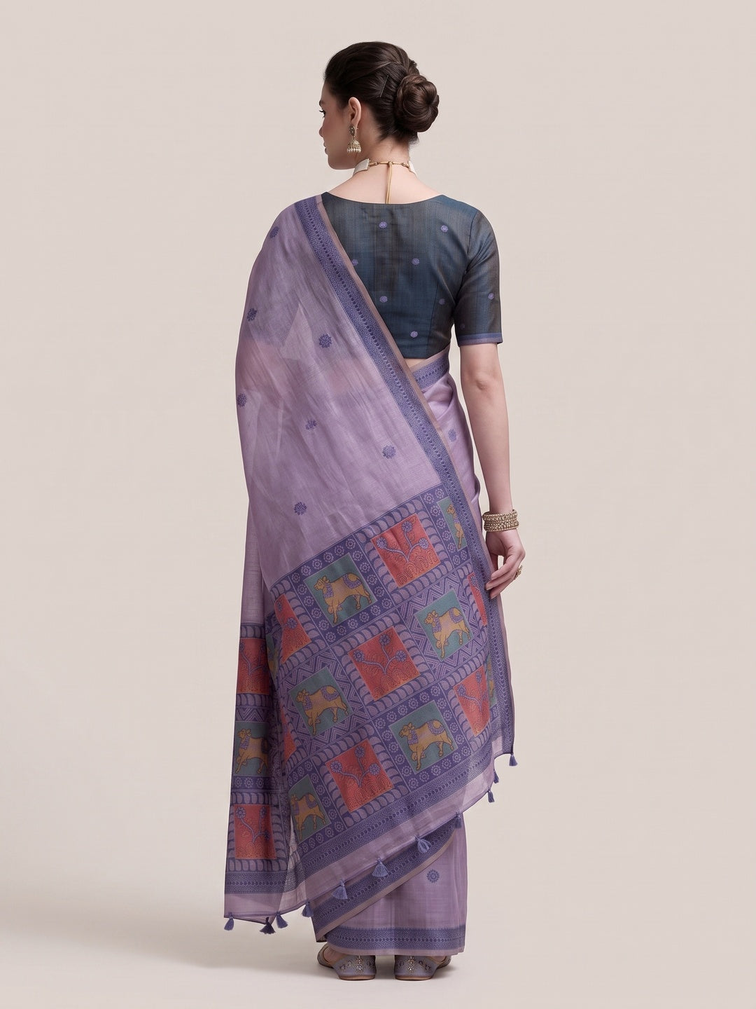 Peachmode Lavender Woven Jamdani Cotton Saree - Image 2