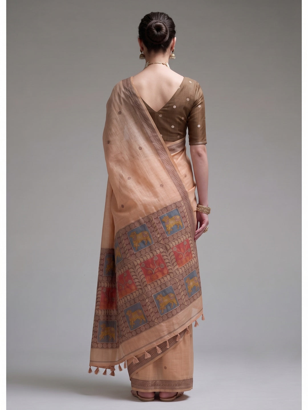 Peachmode Peach Woven Jamdani Cotton Saree - Image 2