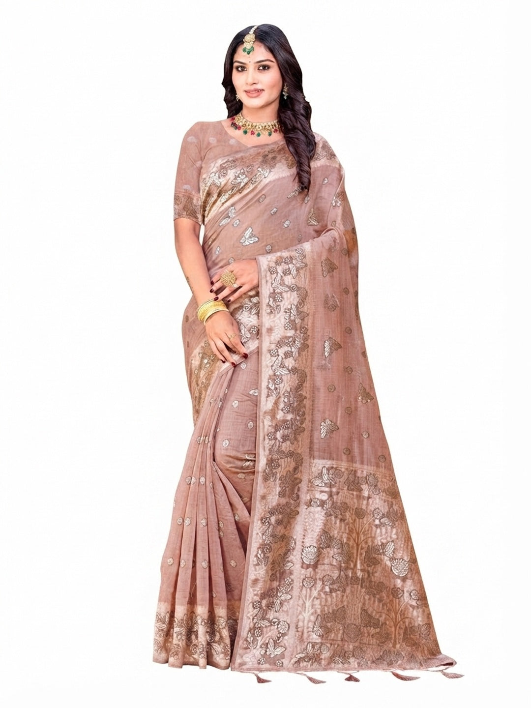 Peachmode Pink Cotton Blend Aarohi cotton Saree - Image 5