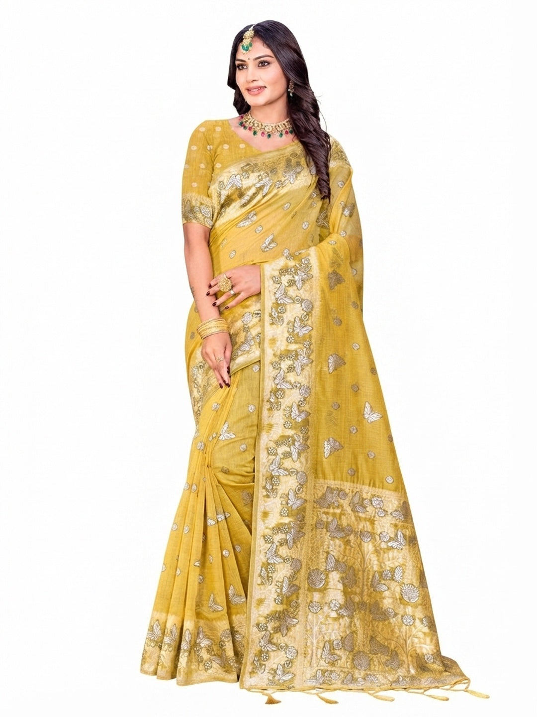 Peachmode Yellow Cotton Blend Aarohi cotton vol 2 Saree - Image 5