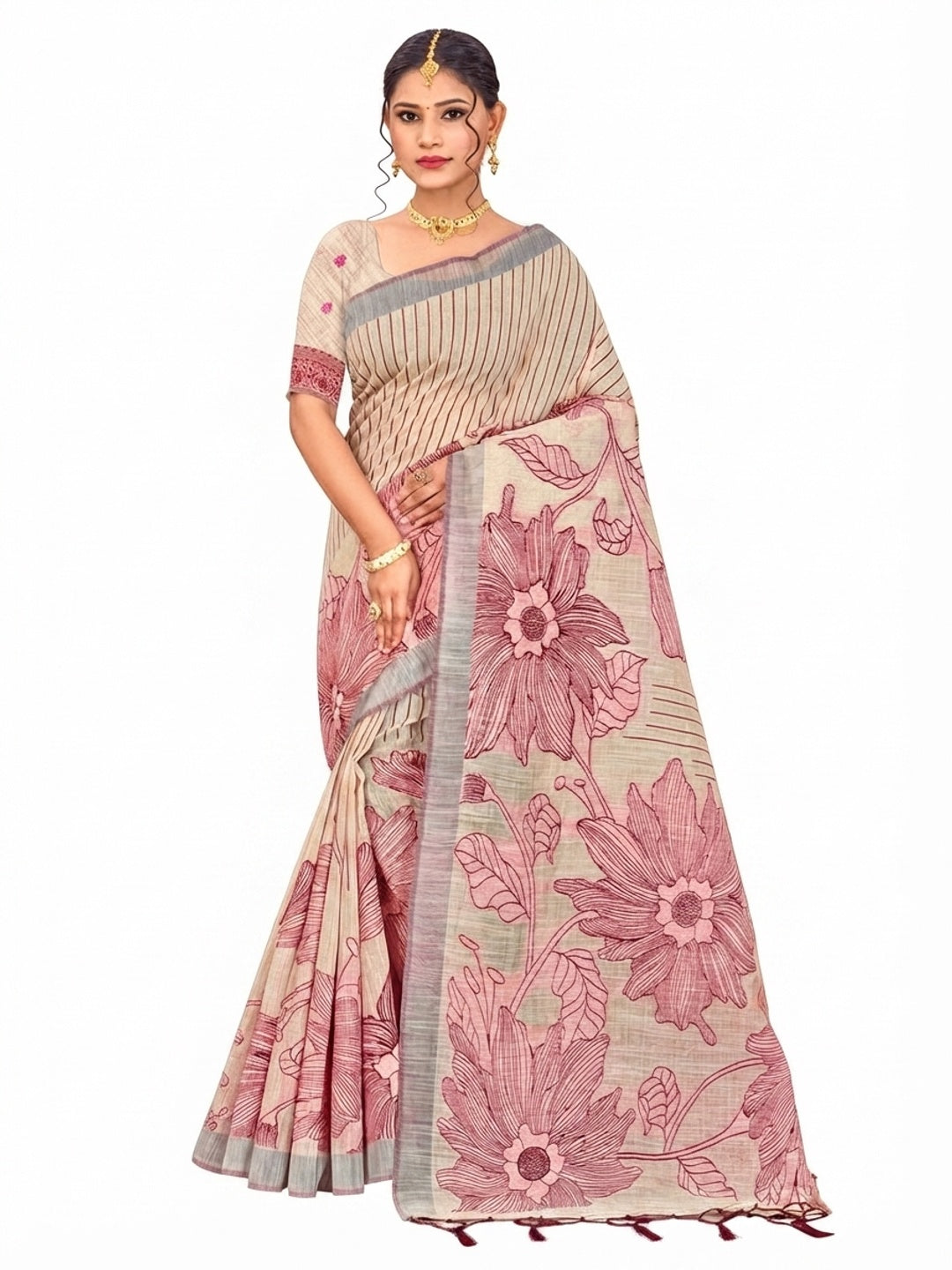Peachmode Maroon Cotton Blend Aarika Cotton Saree - Image 6