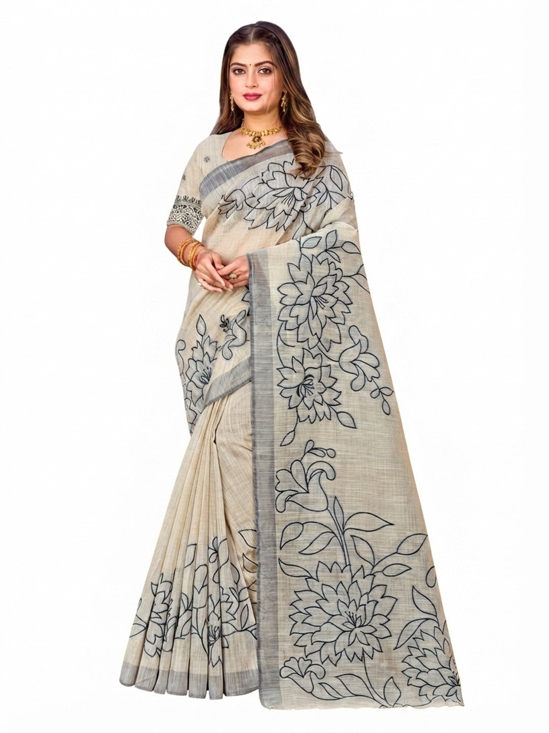 Peachmode Grey Cotton Blend Aarika Cotton Saree - Image 6