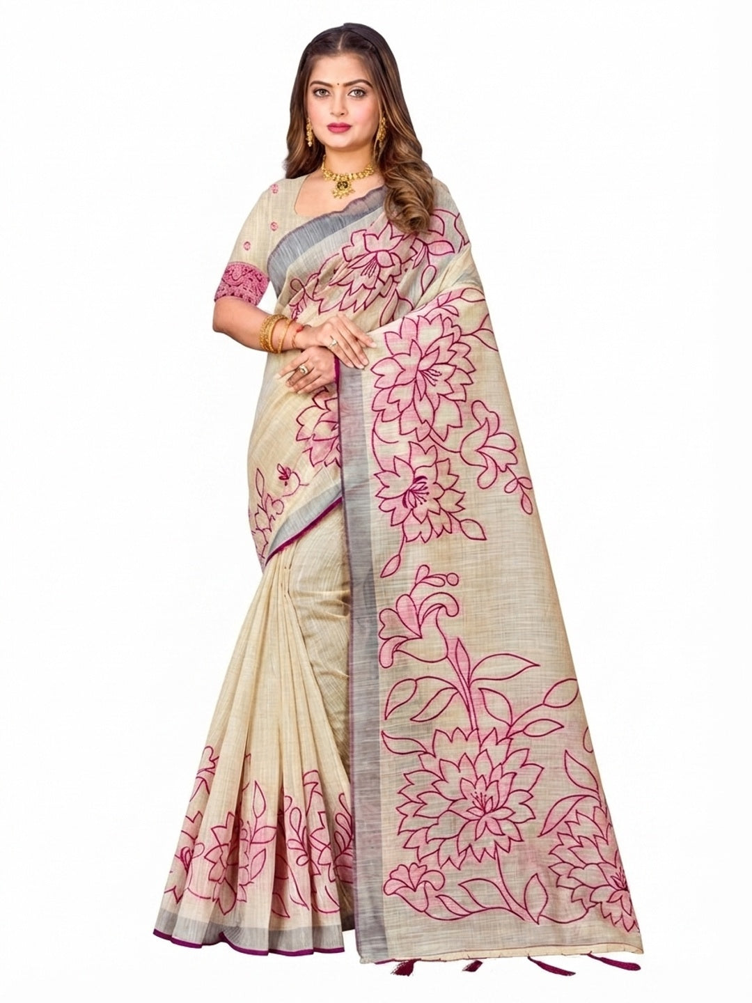 Peachmode Pink Cotton Blend Aarika Cotton Saree - Image 6