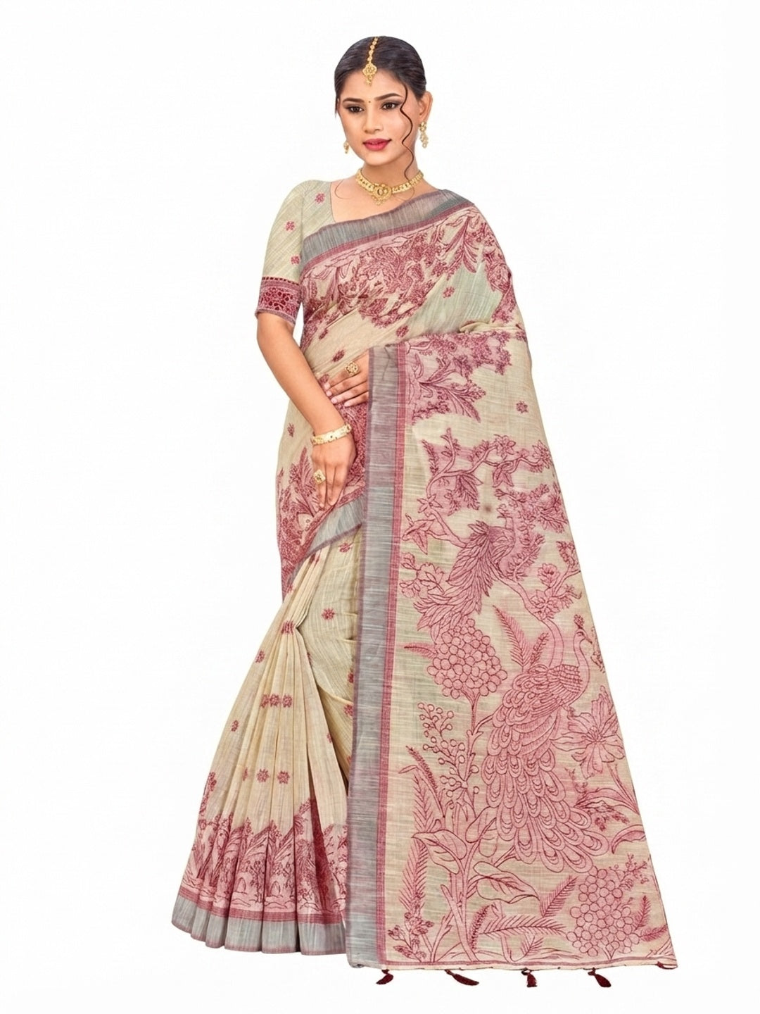 Peachmode Maroon Cotton Blend Aarika Cotton Saree - Image 6