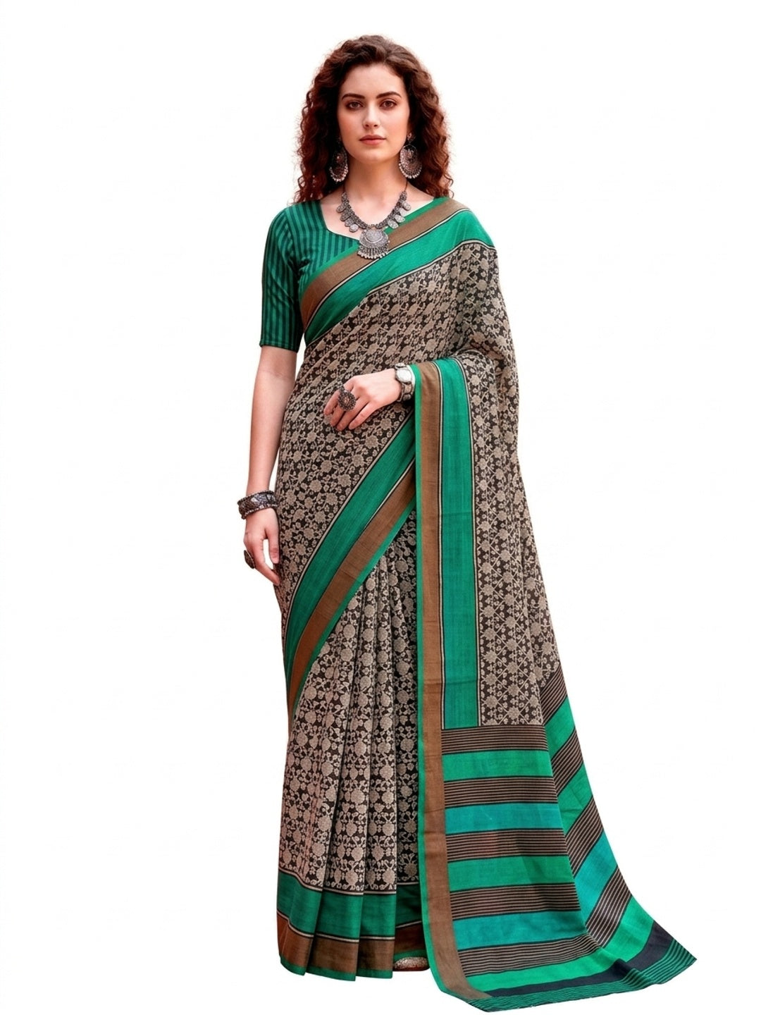 Peachmode Grey Cotton Blend Aaradhya Saree - Image 6