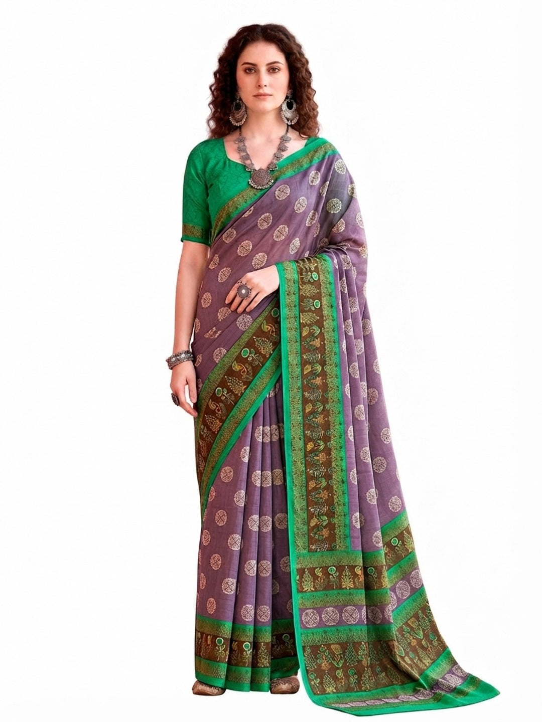 Peachmode Purple Cotton Blend Aaradhya Saree - Image 6