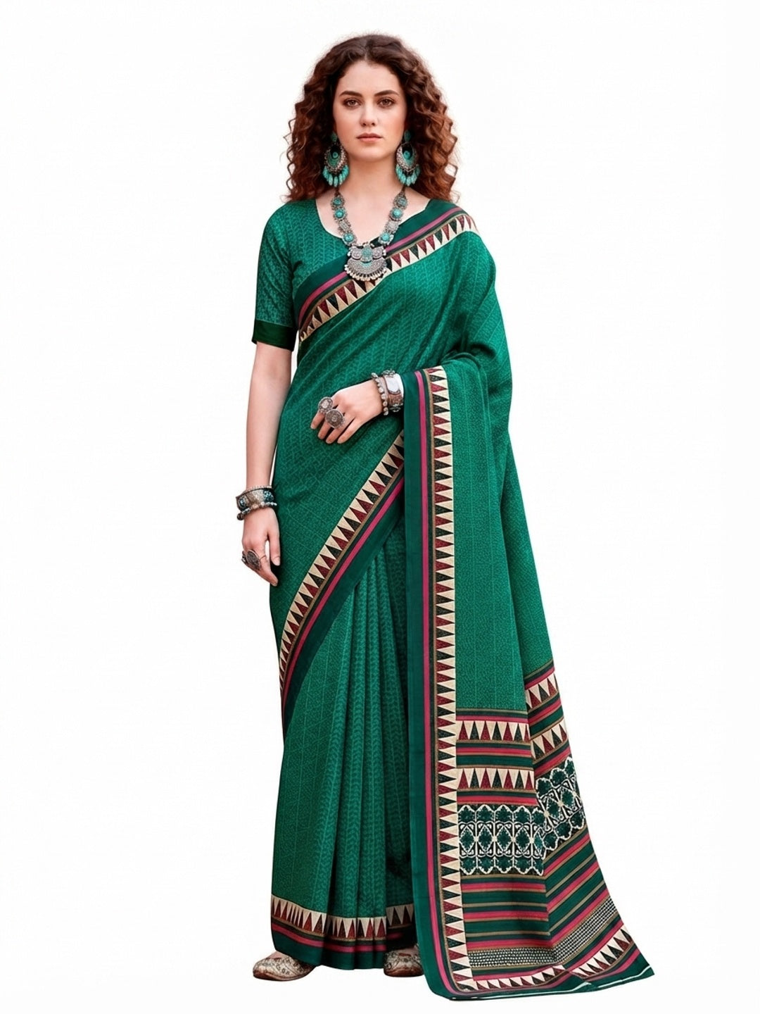 Peachmode Green Cotton Blend Aaradhya Saree - Image 6