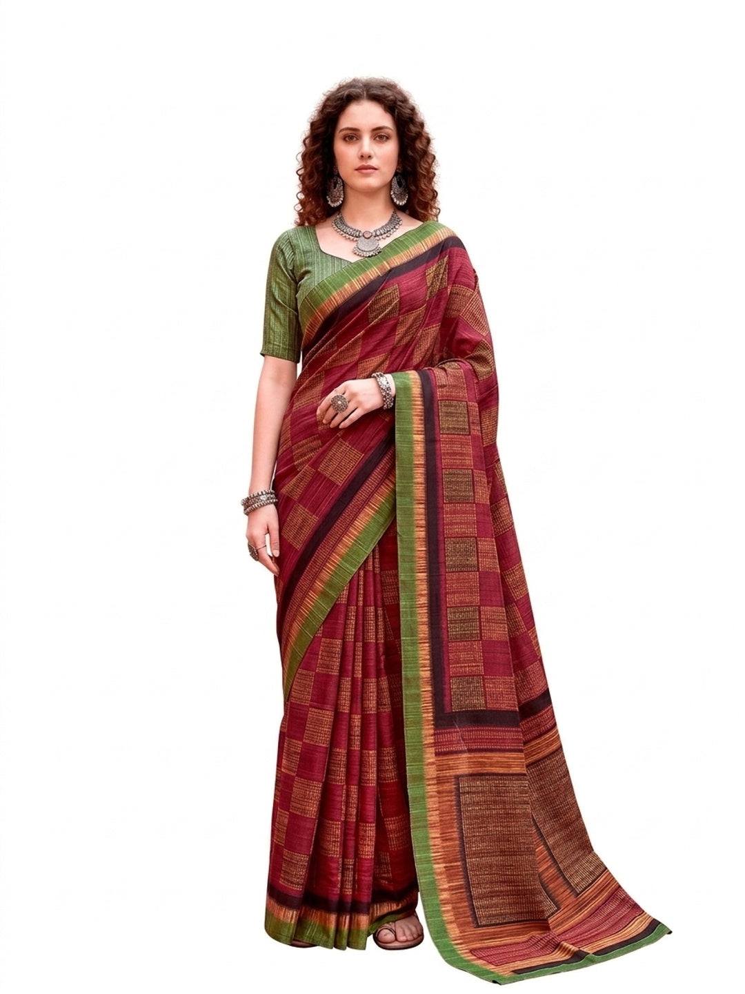 Peachmode Maroon Cotton Blend Aaradhya Saree - Image 6