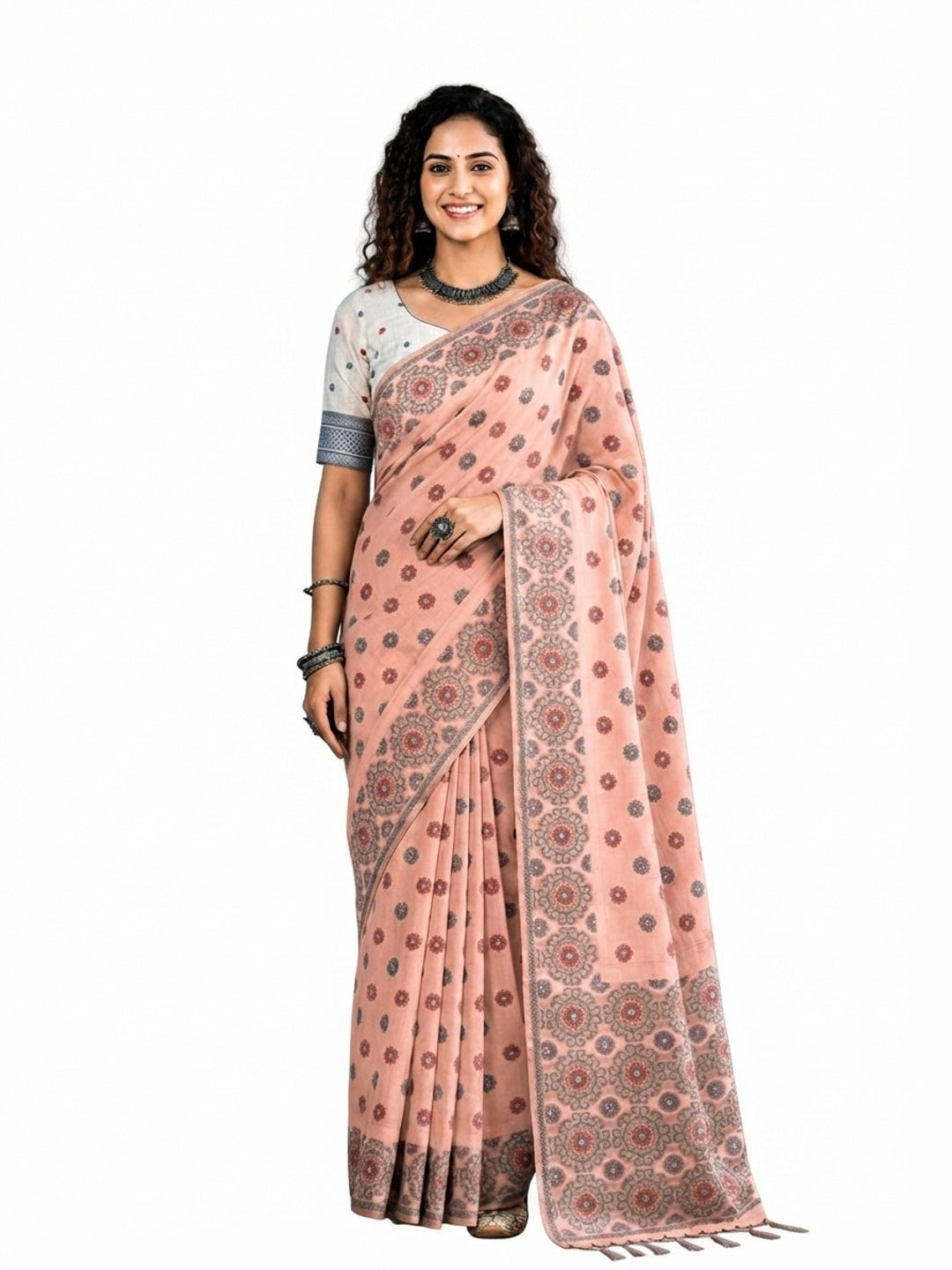 Peachmode Peach Cotton Blend Aananya Saree - Image 6