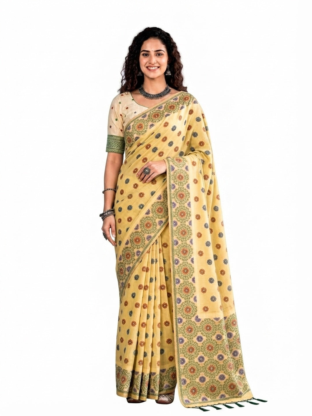 Peachmode Mustard Cotton Blend Aananya Saree - Image 6