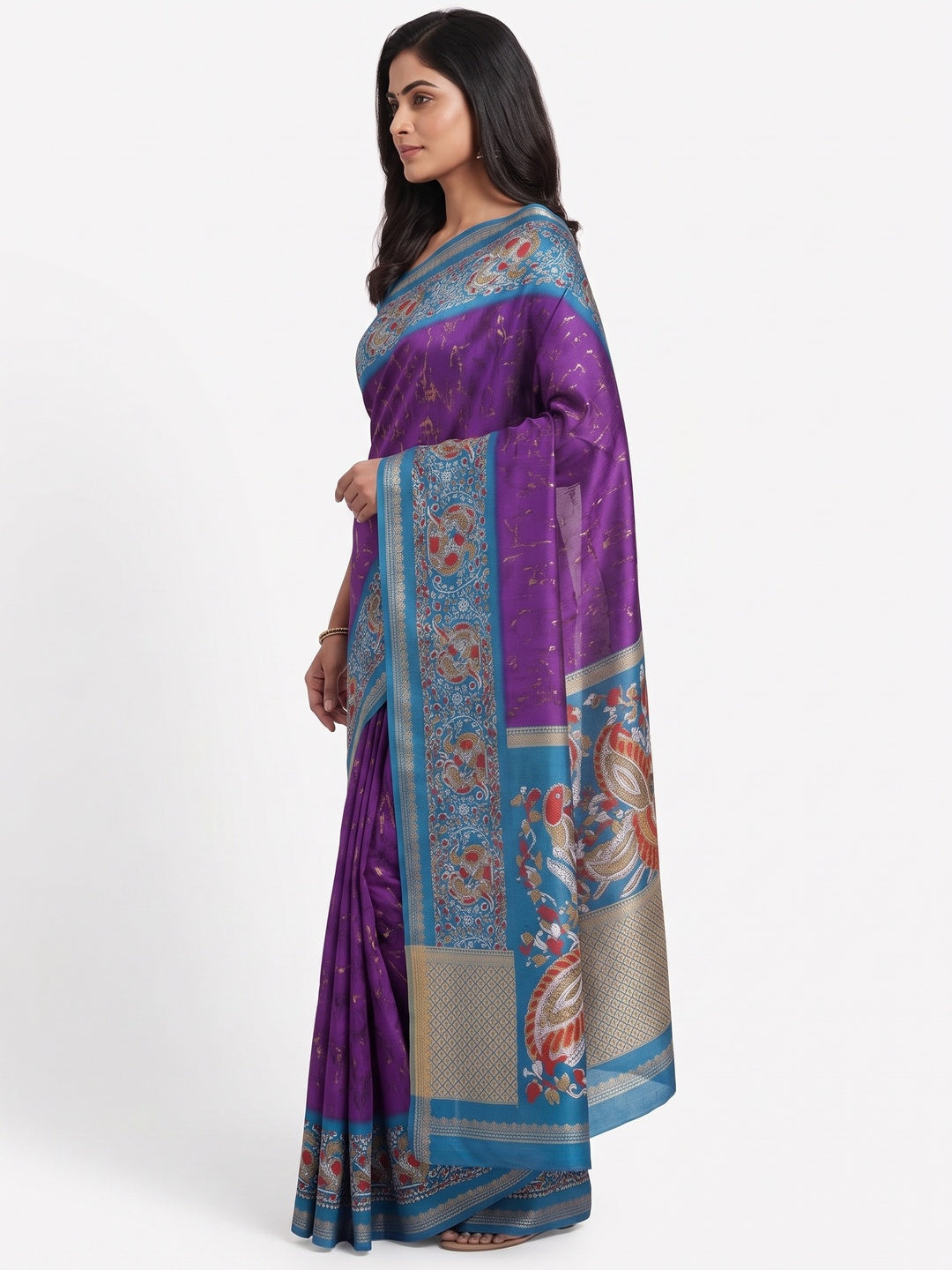 Purple Dola Silk Saree with Abstract Patterns and Kalamkari Pallu Art - Image 2