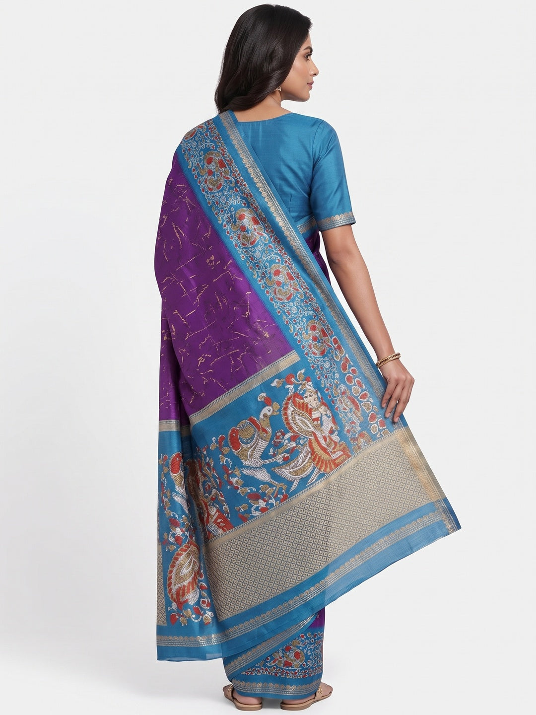 Purple Dola Silk Saree with Abstract Patterns and Kalamkari Pallu Art - Image 4
