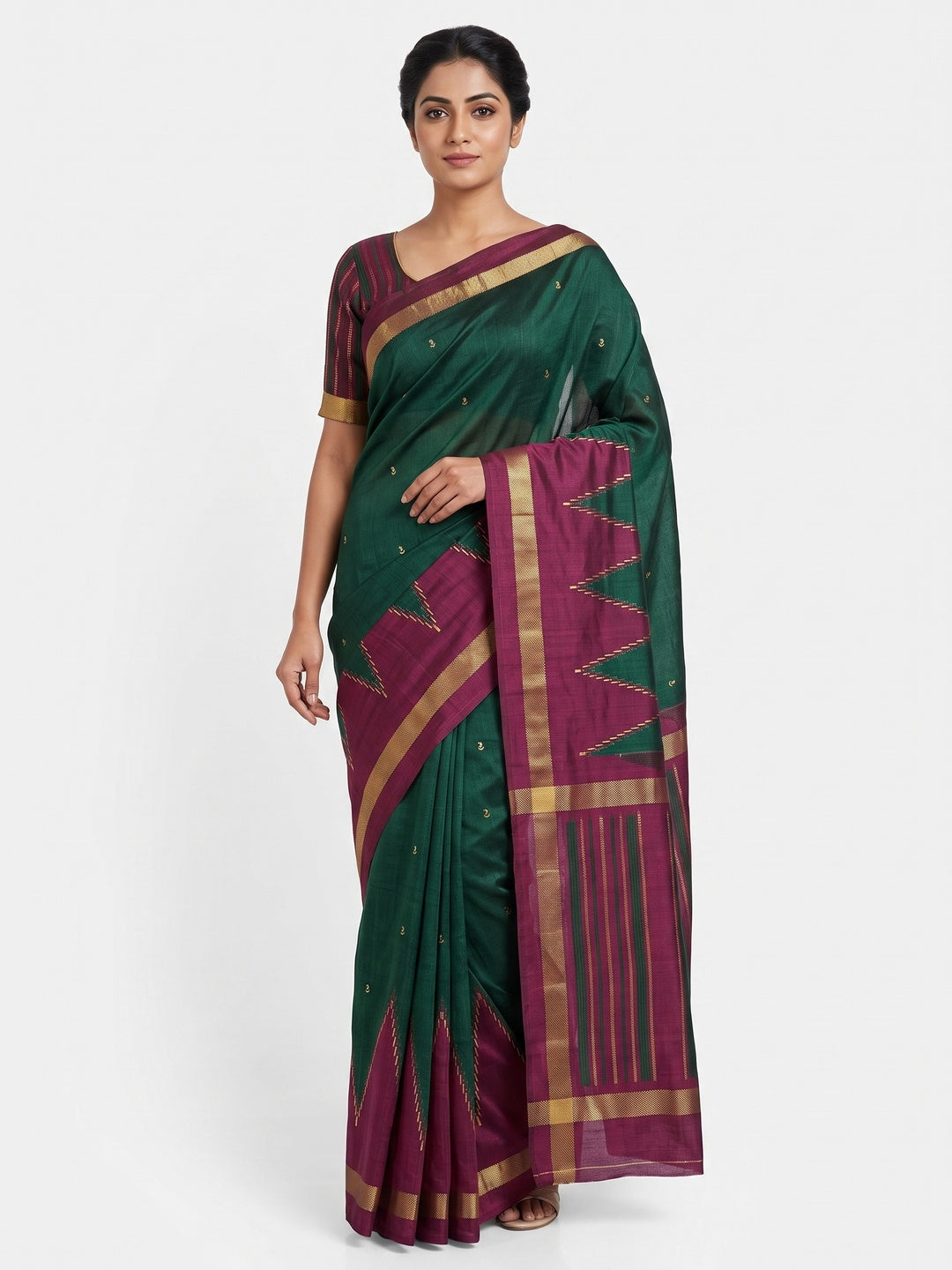 Subtle & Stylish Green Saree With Ikkat Prints In Luxe Dola Silk For Festive Wear - Image 1
