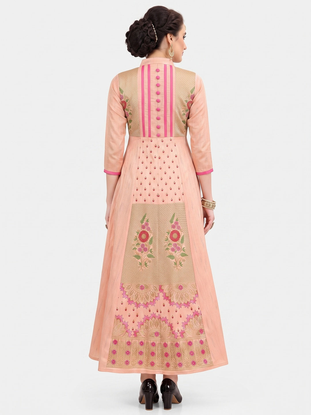 Peach Festive Wear Floral Embroidered Fancy Fabric Anarkali Suit - Image 2
