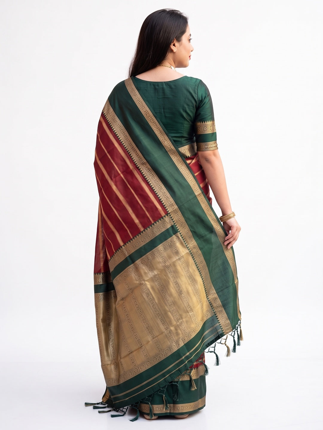 Maroon Woven Banarasi Silk Saree with Tassels - Image 2