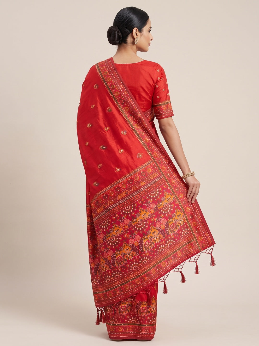Red Pashmina Silk Weaving Saree Designed in Classic Rajwadi Style for Festive Wear - Image 2