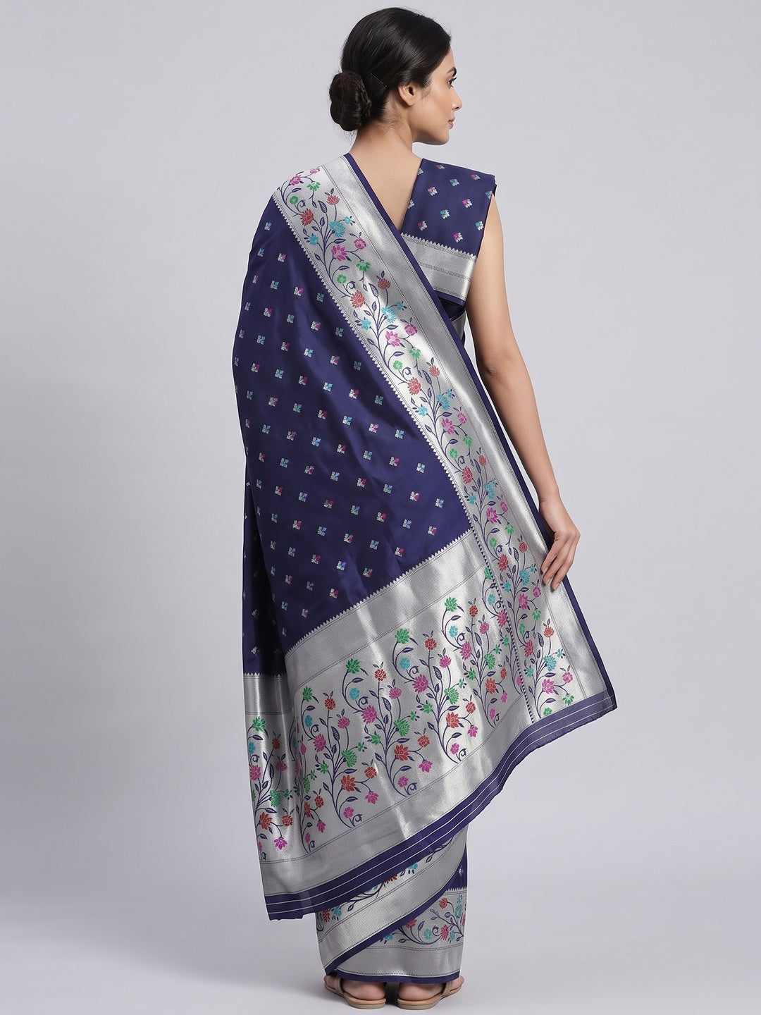 Festive Banarasi Silk Paithani Saree in Blue Enhanced with Zari Weaving - Image 2