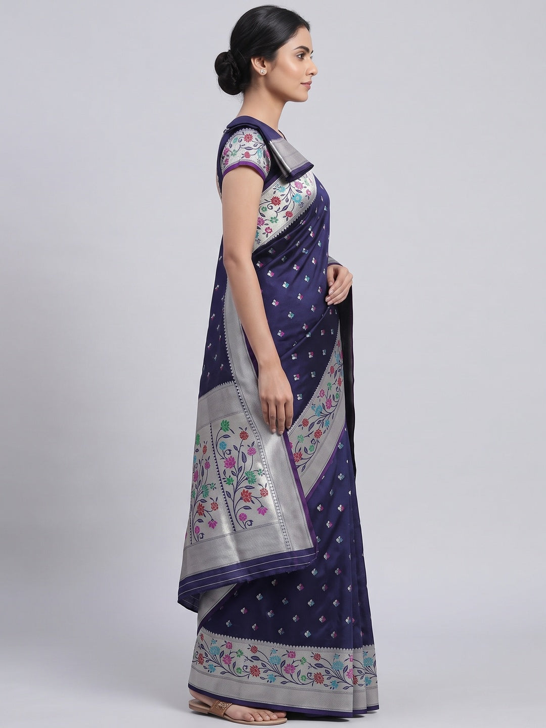 Festive Banarasi Silk Paithani Saree in Blue Enhanced with Zari Weaving - Image 3