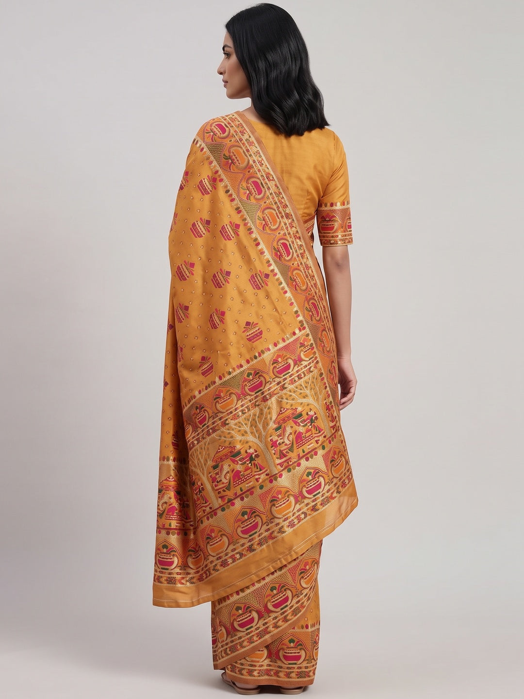 Mustard Madhubani Inspired Weaving Pashmina Silk Saree Perfect for Refined Festive - Image 2