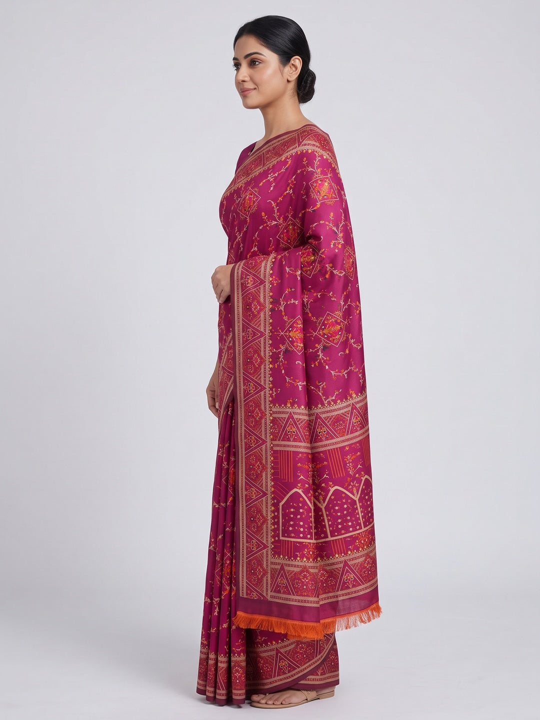 Pink Traditional Rajwadi Weaving Pashmina Silk Saree With Kashmiri Pallu & Elegant Zari Border - Image 3