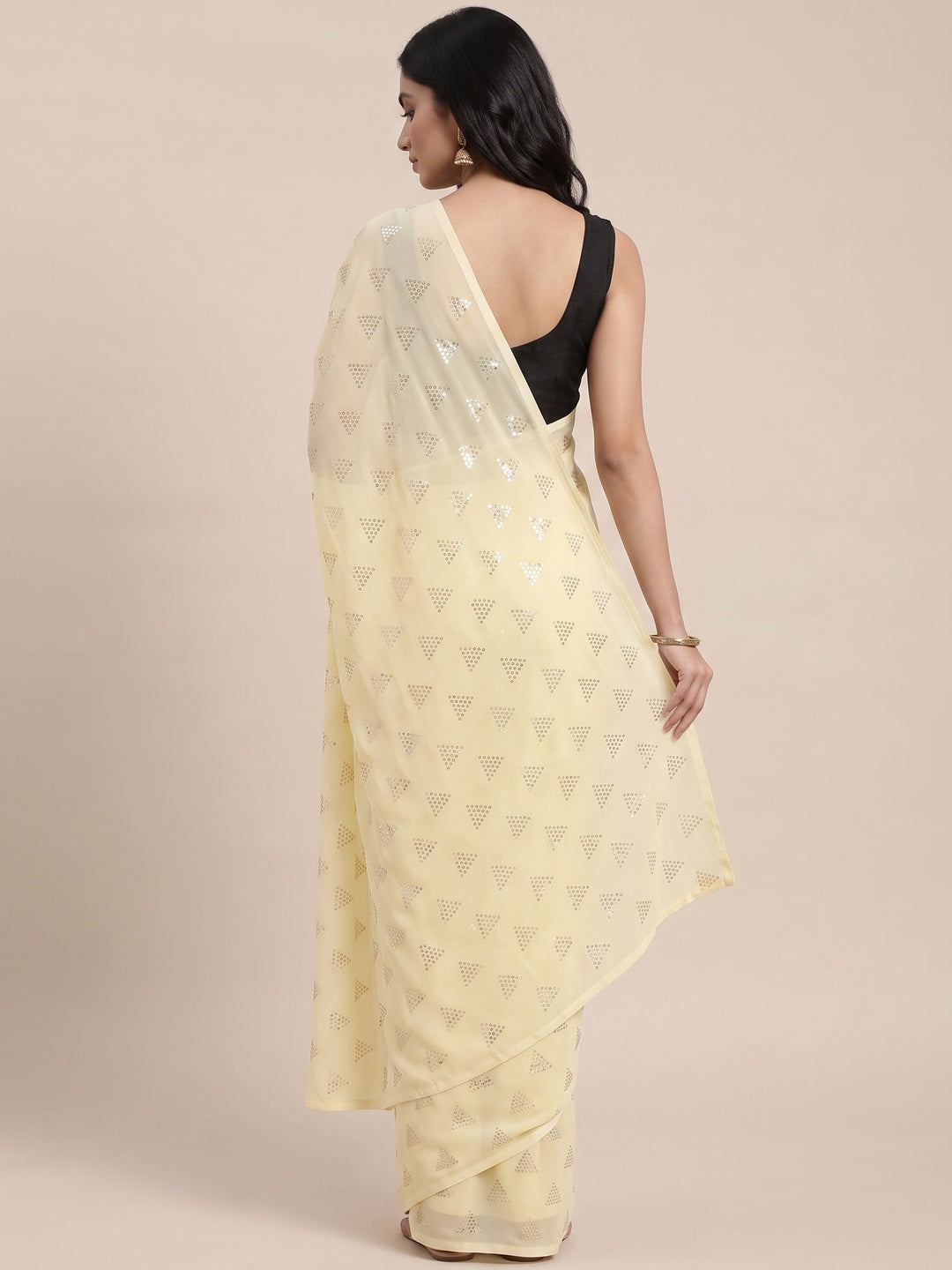 Light Yellow Embellished Work Georgette Saree - Image 6