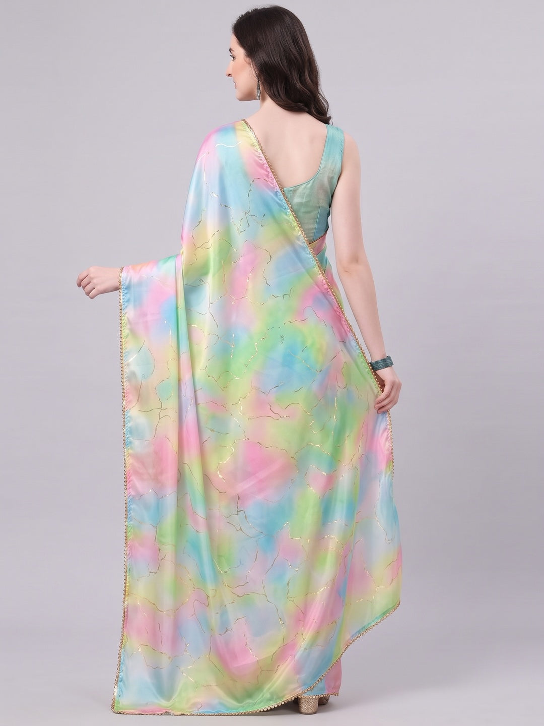 Multicolor Foil Printed Chiffon Saree With Fancy Border - Image 2