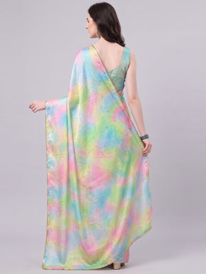 Multicolor Foil Printed Chiffon Saree With Fancy Border - Image 2