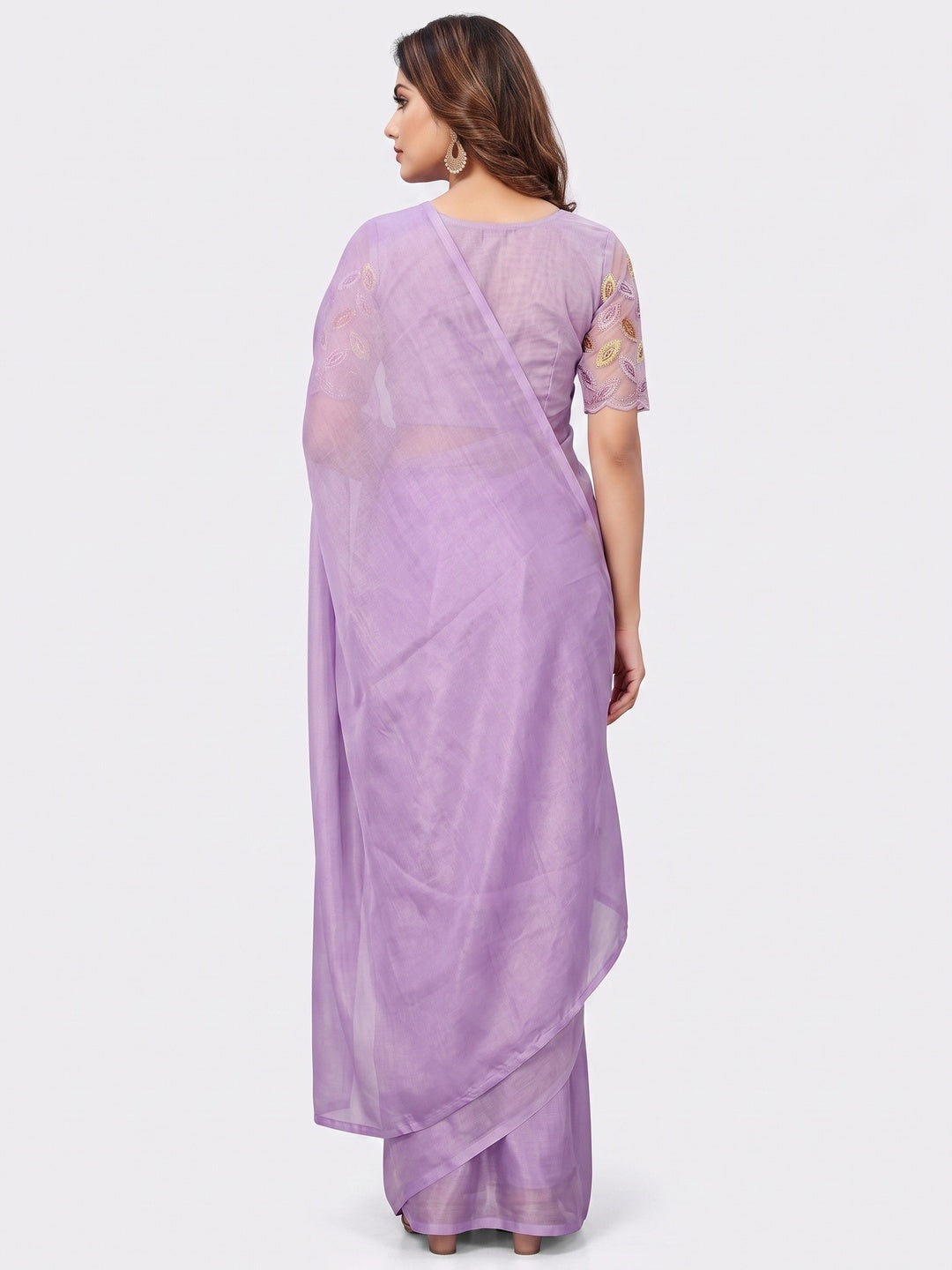 Lavender Solid Chiffon Saree - Image 6