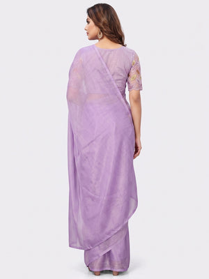 Lavender Solid Chiffon Saree - Image 6