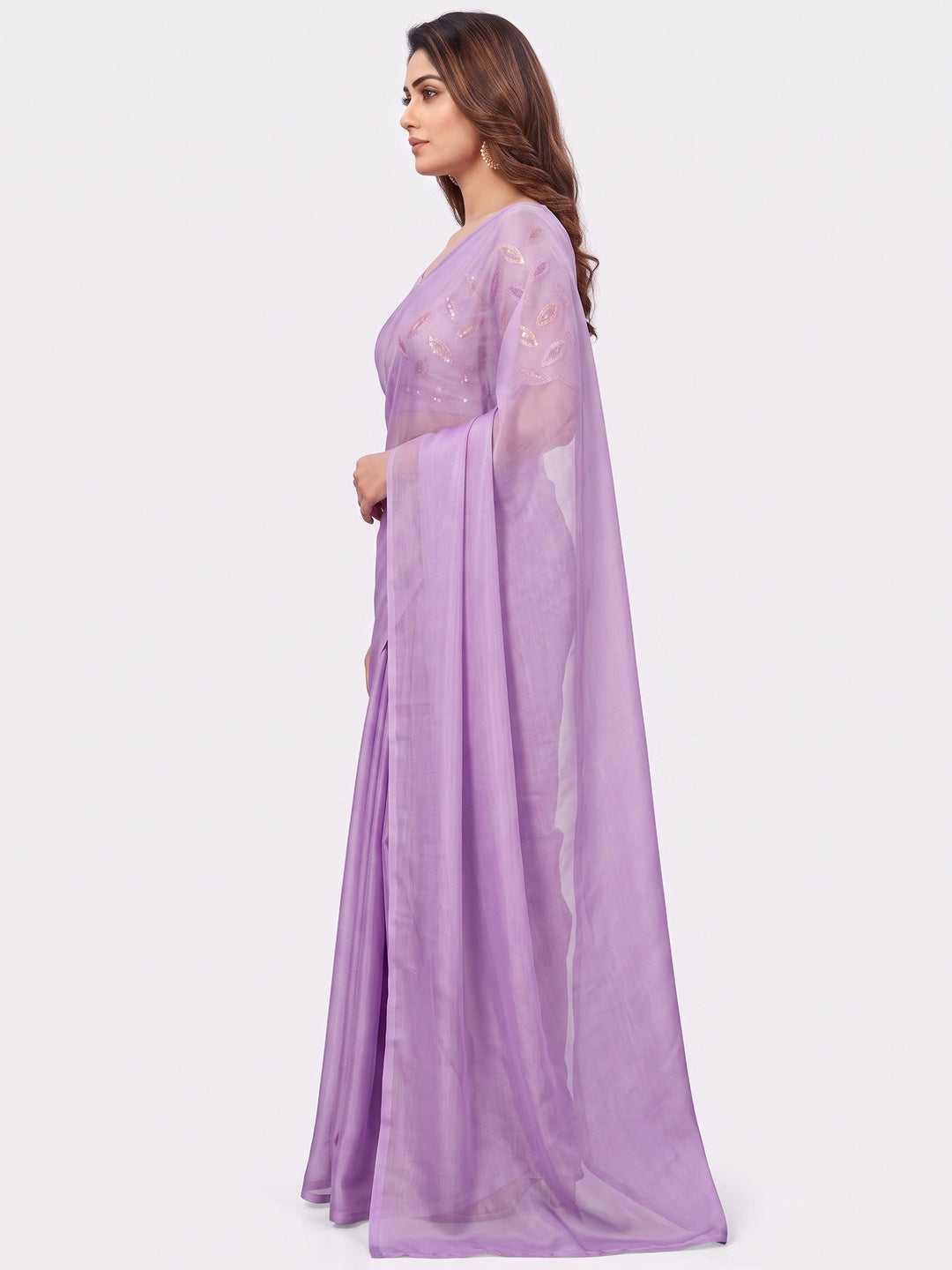 Lavender Solid Chiffon Saree - Image 7