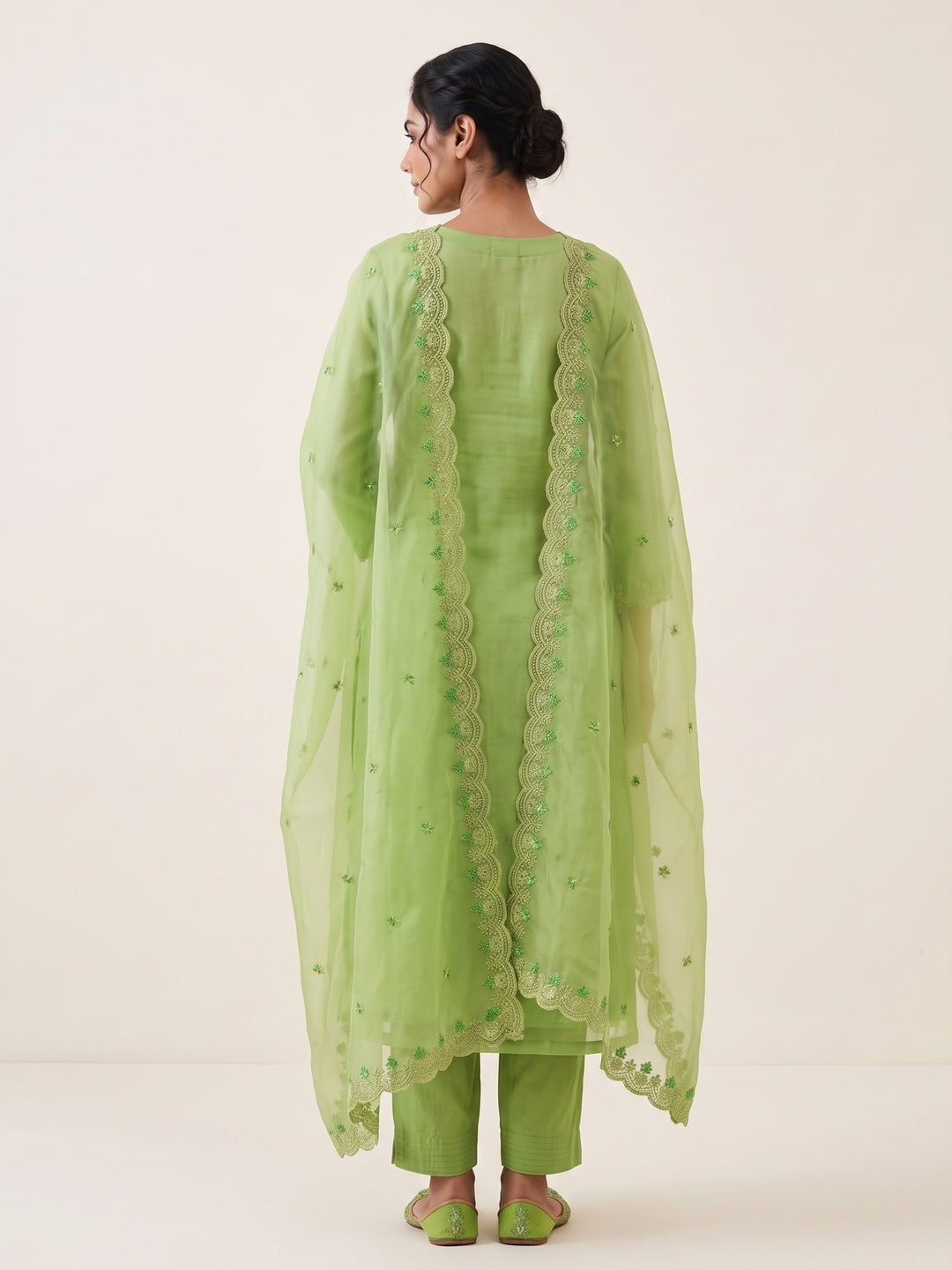 Green Embroidered Organza Dress Material - Image 2