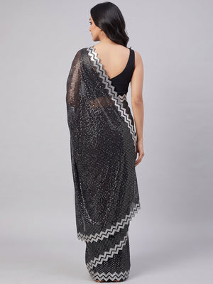 Black Embellished Georgette Saree - Image 2