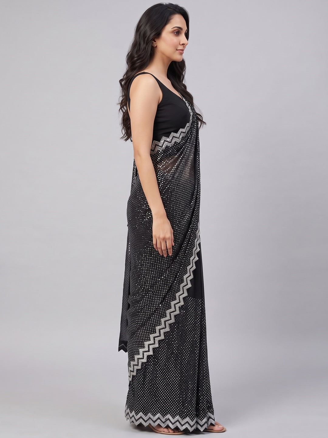 Black Embellished Georgette Saree - Image 3