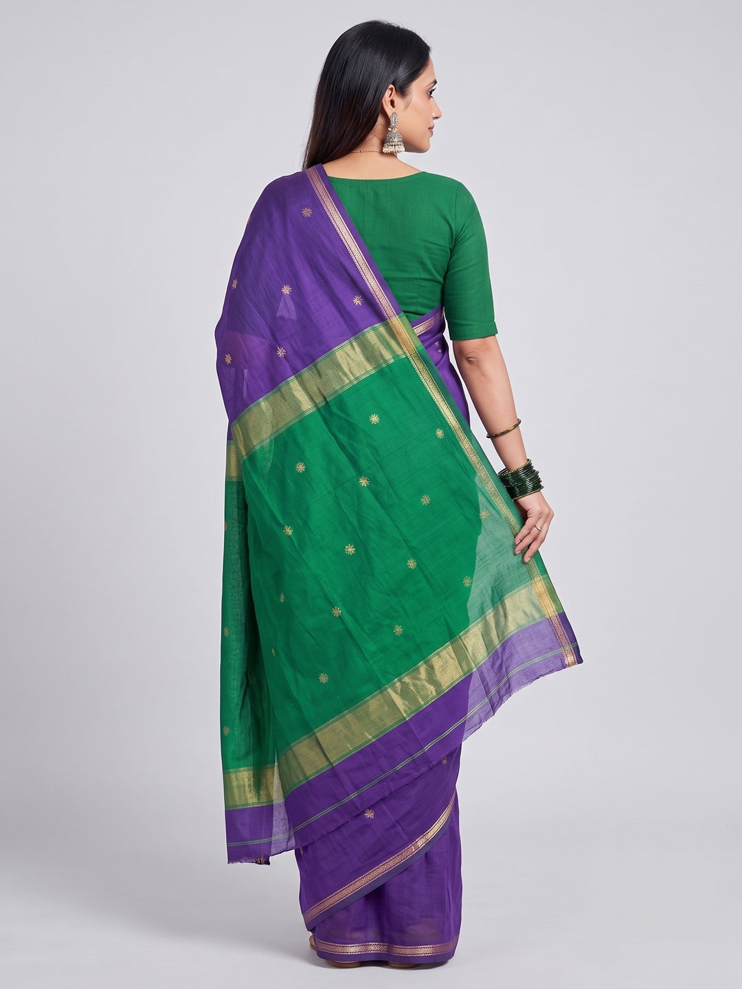 Purple Linen Cotton Saree Adorned with Intricate Zari Butti Weaving for a Refined Ethnic Appeal - Image 5