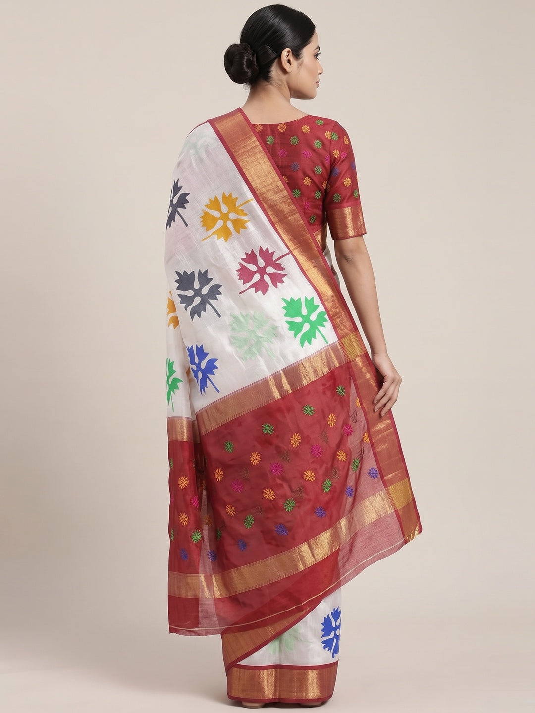 Peach Cotton Silk Saree Woven on Handloom with Elegant Abstract Patterns - Image 3