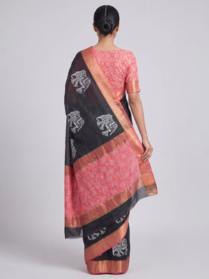 Black Cotton Silk Saree Woven on Handloom with Elegant Abstract Patterns - Image 4