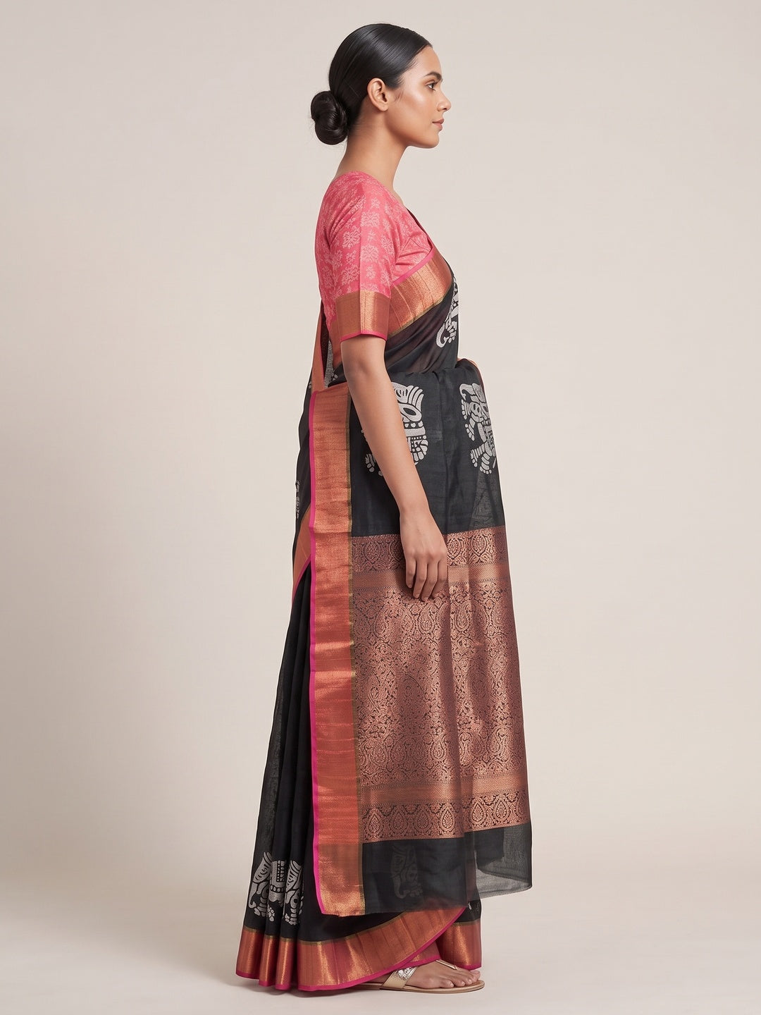 Black Cotton Silk Saree Woven on Handloom with Elegant Abstract Patterns - Image 9