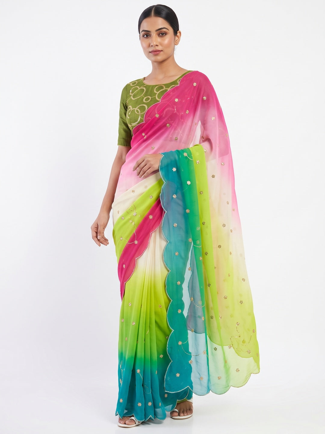 Multicolor Sequins Embroidered Georgette Saree - Image 1