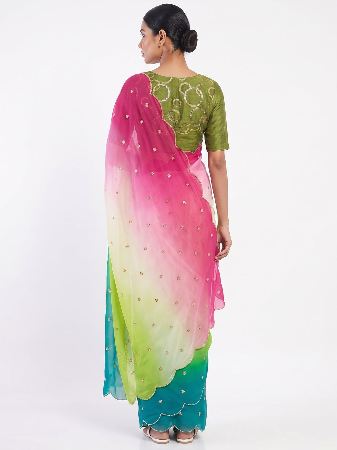 Multicolor Sequins Embroidered Georgette Saree - Image 3