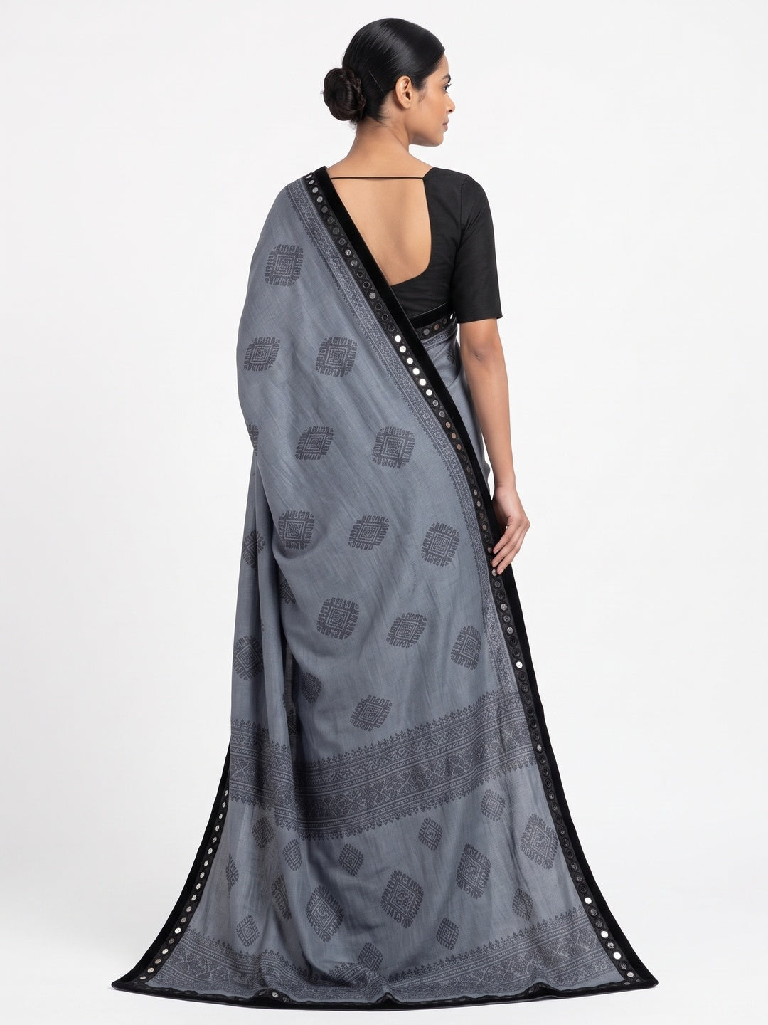 Blissful Grey Colored Festive Wear Woven Lycra Saree - Image 5