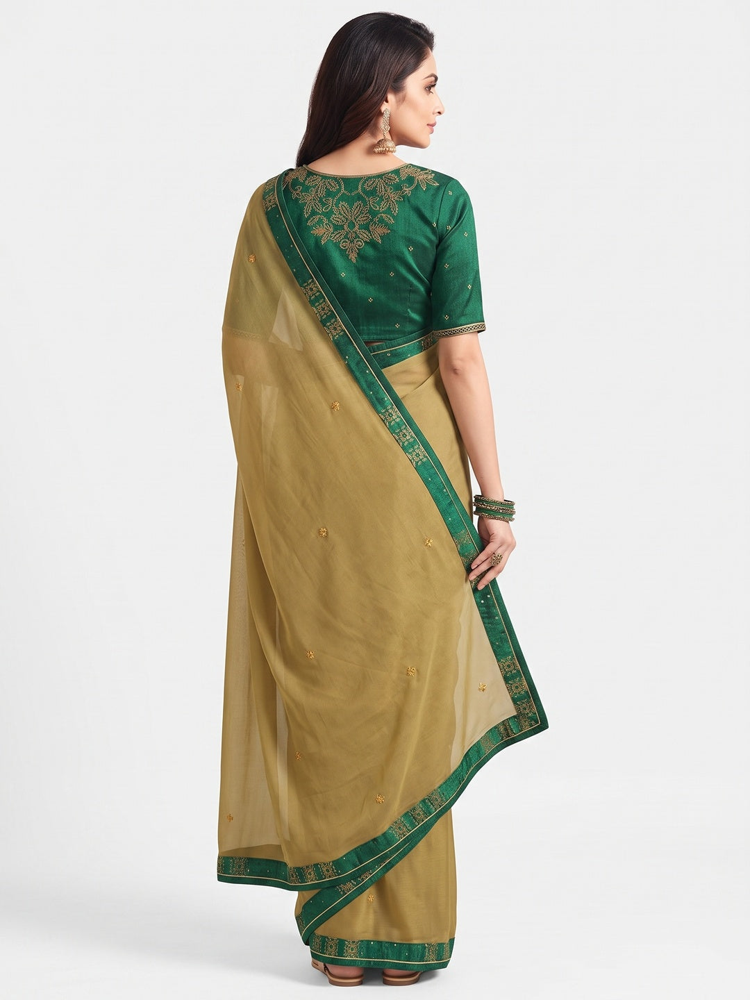 Mustard Swarovski Work Art Silk Saree - Image 3