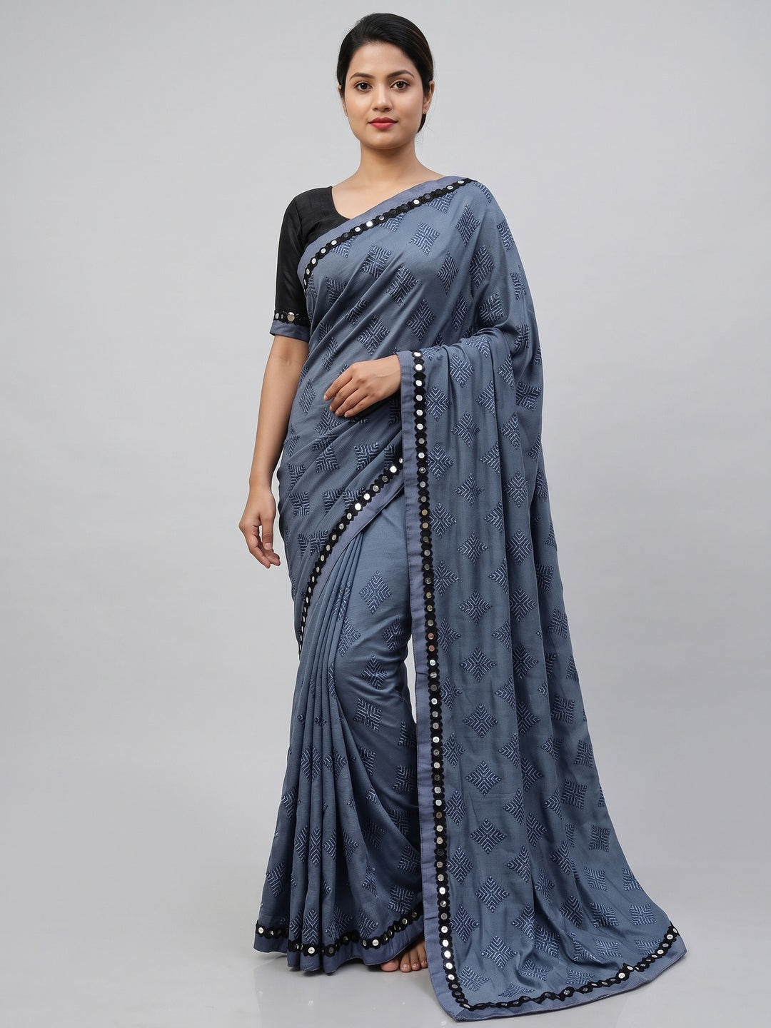 Blissful Grey Colored Festive Wear Woven Lycra Saree - Image 7