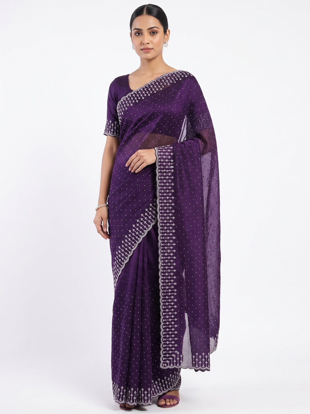 Purple Organza Embellished Saree Adorned with Sparkling Stone Work - Image 5