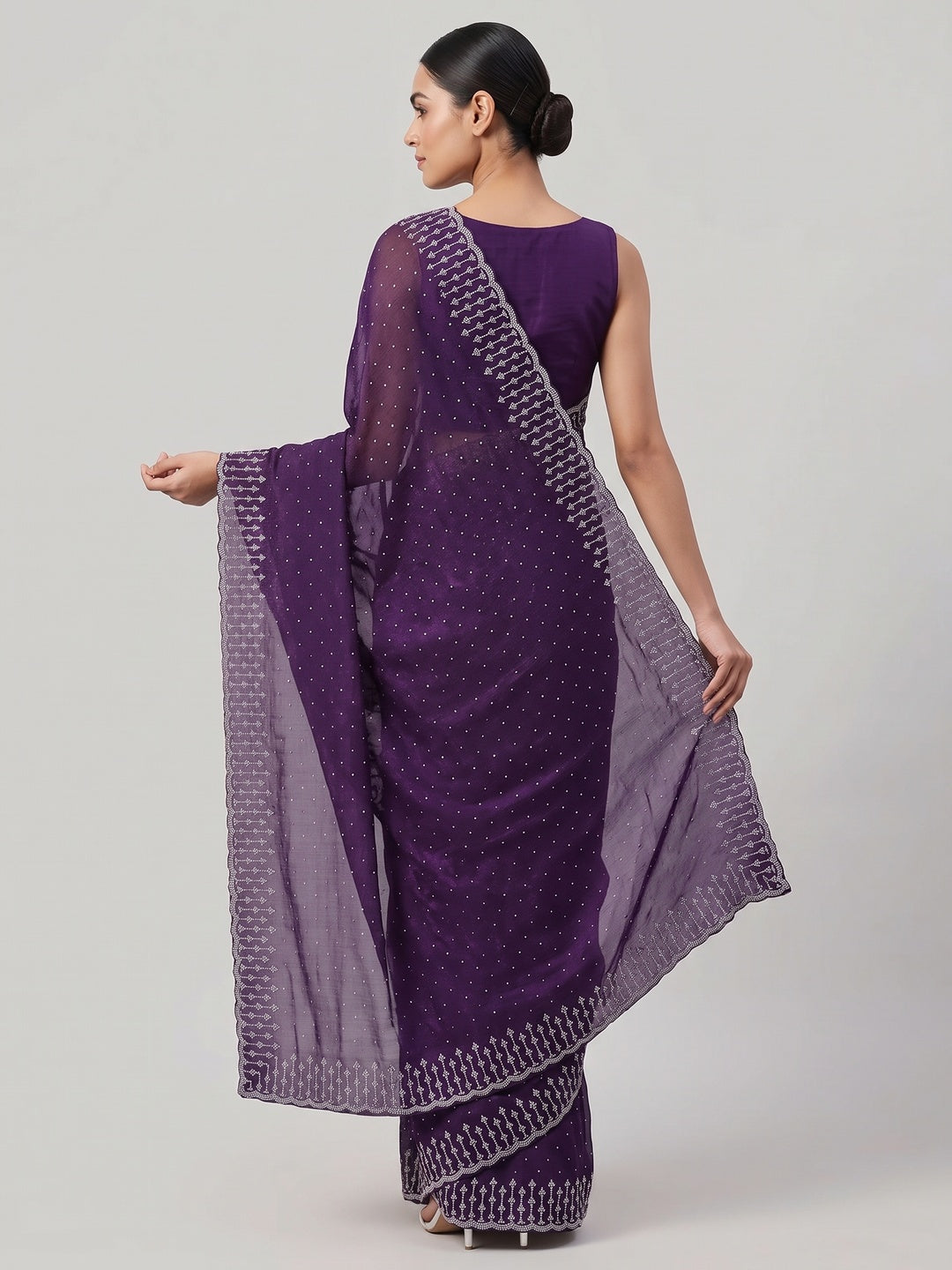 Purple Organza Embellished Saree Adorned with Sparkling Stone Work - Image 2